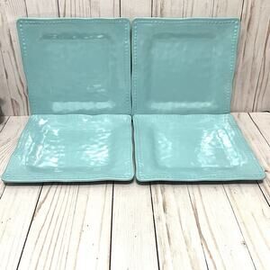 Tommy Bahama Melamine 4pc Square Dinner Plates Set Aqua Beaded Scalloped Edge